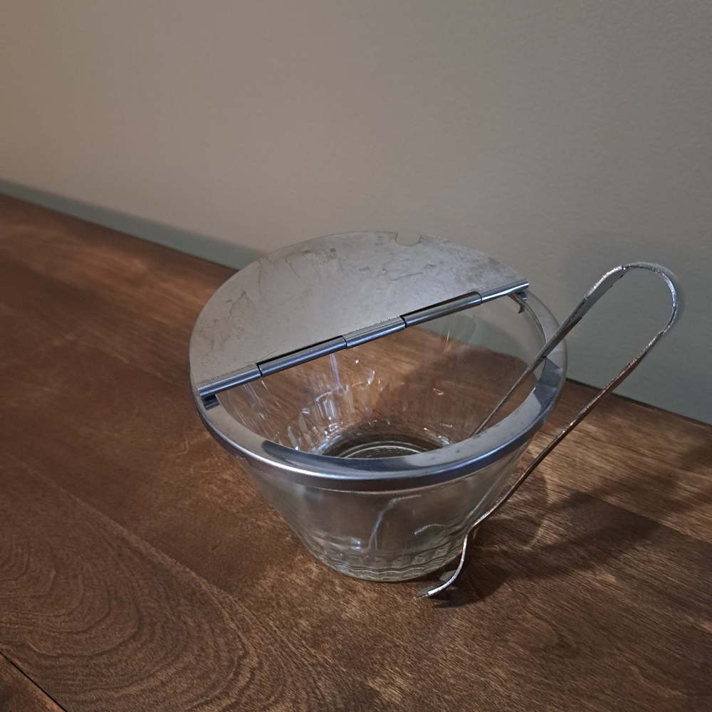 Vintage bar cart ice bucket with tongs